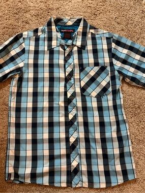 Tony Hawk Light Blue, Navy & White Plaid Short-Sleeve Button-Shirt- Boys size 14